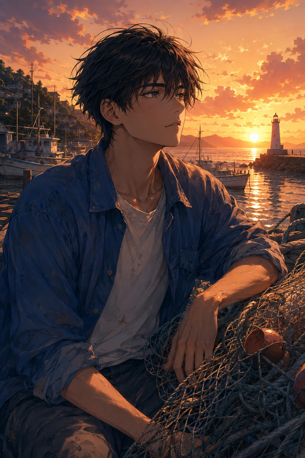 港に立つ海斗のイラスト