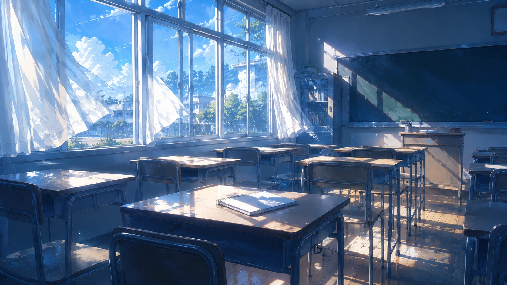 夏の光が入る教室